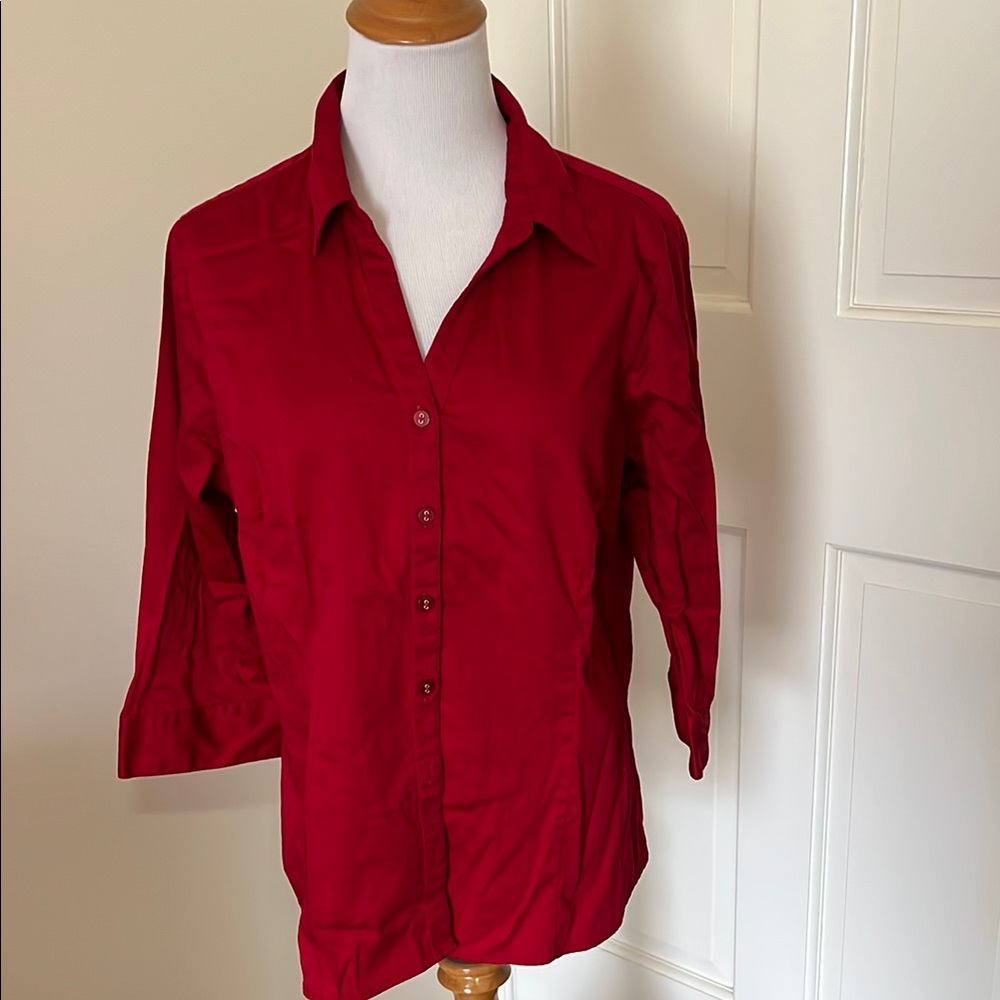 Elegant Red Women's Button-Up Shirt